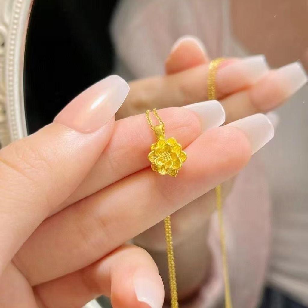 Gold Lotus Heart Chain Necklace for Women