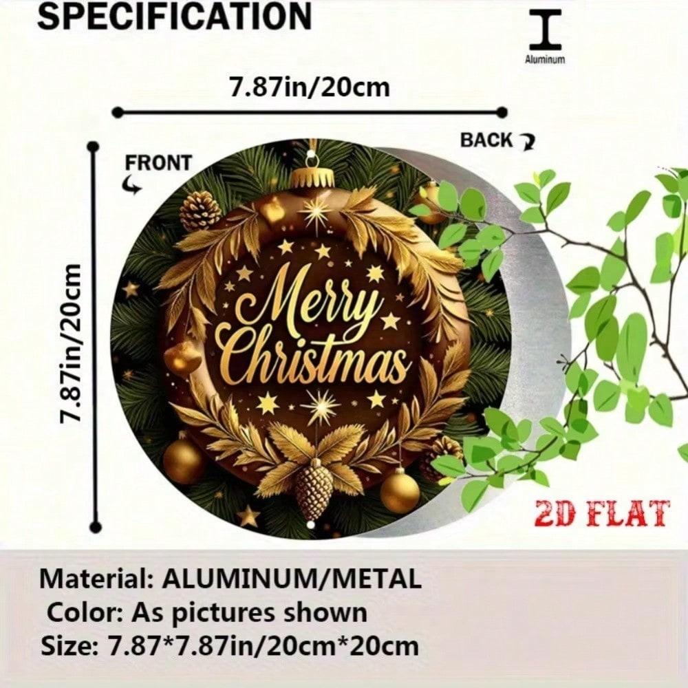 Golden Metal Christmas Wreath Rustic Wall Decor Holiday Sign Indoor Outdoor Hanging Home Door For Xmas Party