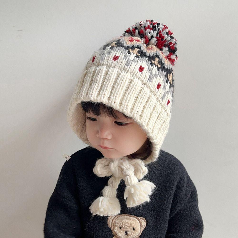 Windproof Children Knitted Hat Autumn Winter Ear Protection Hats Cute Boys Girls Beanie Cap  Kids