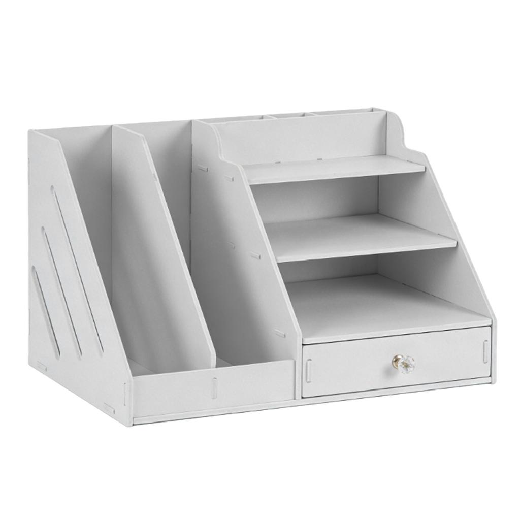 Desktop File Organizer PVC Space Saving Desk Organizer Shelf with Drawer for School Home Office Supplies B
