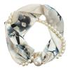Magnetic Clasp Pearls Chain Necklace Floral Satins Scarf Elegant Silk Skinny Narrow Neckerchief for Fashionable Women