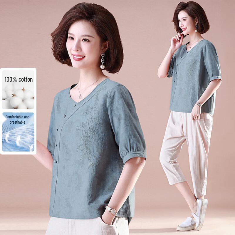 XUEXI Women s Plus Size Summer Short Sleeve New Chinese Style Top Set L