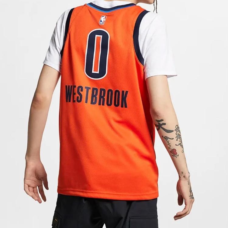 Nike NBA Earned Edition Russell Westbrook Oklahoma City Thunder Fan Jersey Men Jerseys Orange BQ1171-891