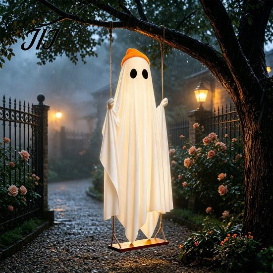 Outdoor Festive Ghost Decorations Halloween Indoor, IP44 Waterproof Light Up Hanging Swing Cute Decoration, DIY Atmosphere for Trees Standing