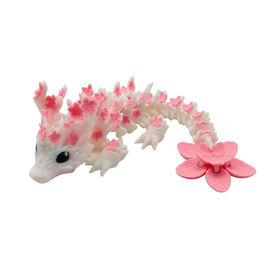 3D Printed Dragon Figurine with Sakura Flower Design 15cm Decorative Sculpture for Home Office Desk Display Collectible Art Piece