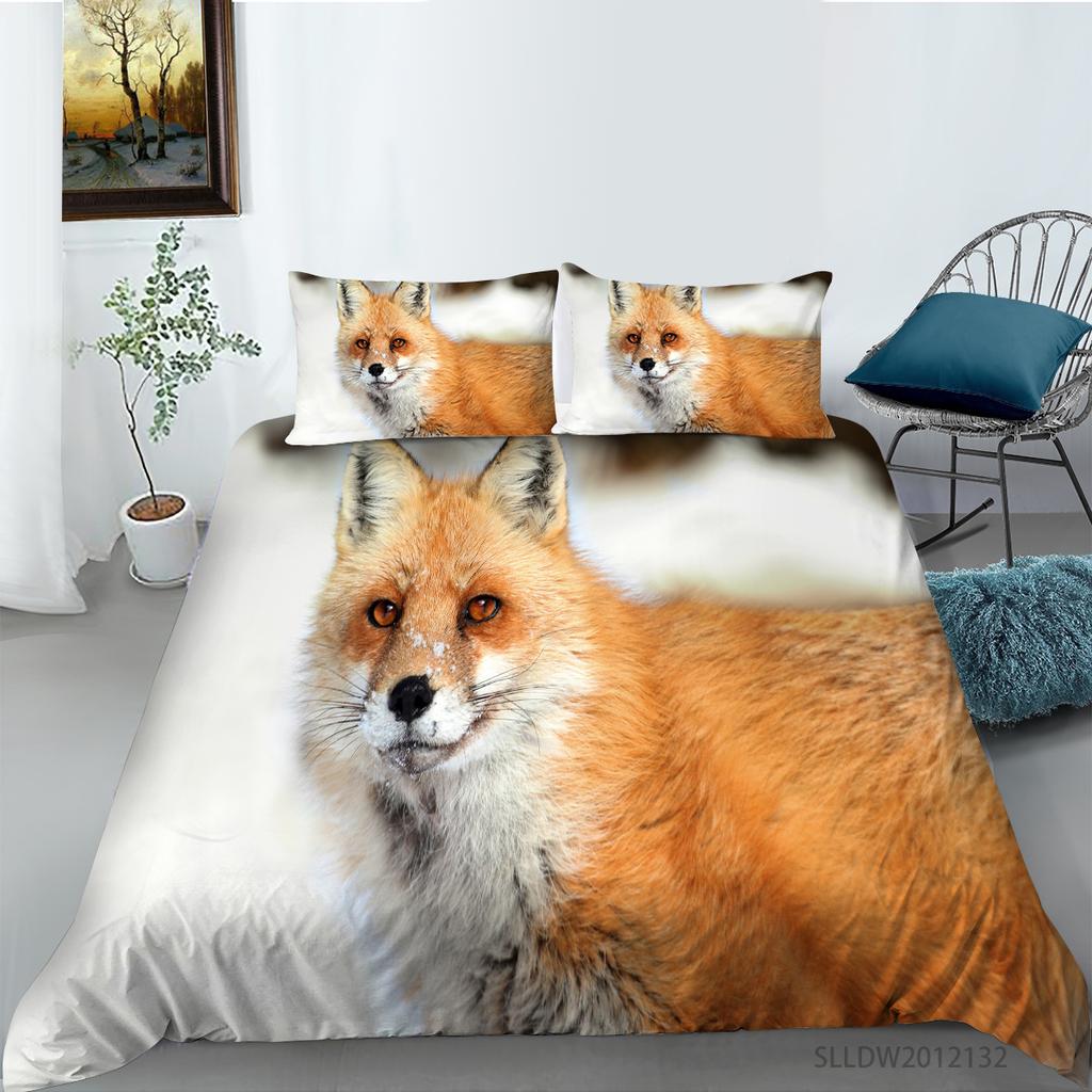 Domácí ložní souprava s 3D vzorem Fox Ložnice Povlak na přikrývku Pouzdro na polštář Extra velké ložní souprava v plné velikosti Domácí dekorace