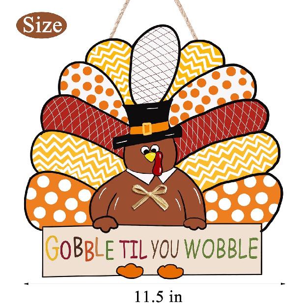 CYNOSA Thanksgiving Wreath for Front Door Turkey Door Hanger Gobble Sign Thanksgiving Turkey Outside Door Decorations