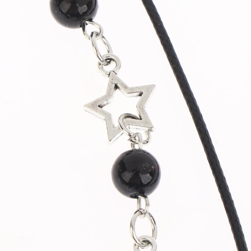 Dvouvrstvý černý korálkový hvězdicový choker náhrdelník Punk pentagram kožené šňůrky Náhrdelníky pro ženy dívky