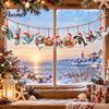 Ocean Theme Christmas Ornaments Wooden Sea Animal Pendants, 2D Flat Themed Cartoon Figures, Decorative Winter Party Hanging Decorations Banner