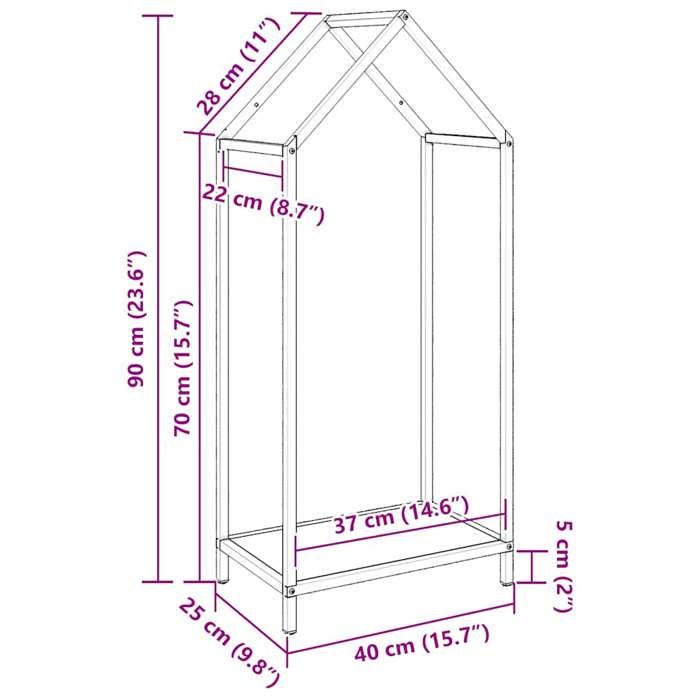 VidaXL Portant de bois chauffage noir 40x25x90 cm, support à bûches de cheminée, support à bûches, support à bûches, 864295