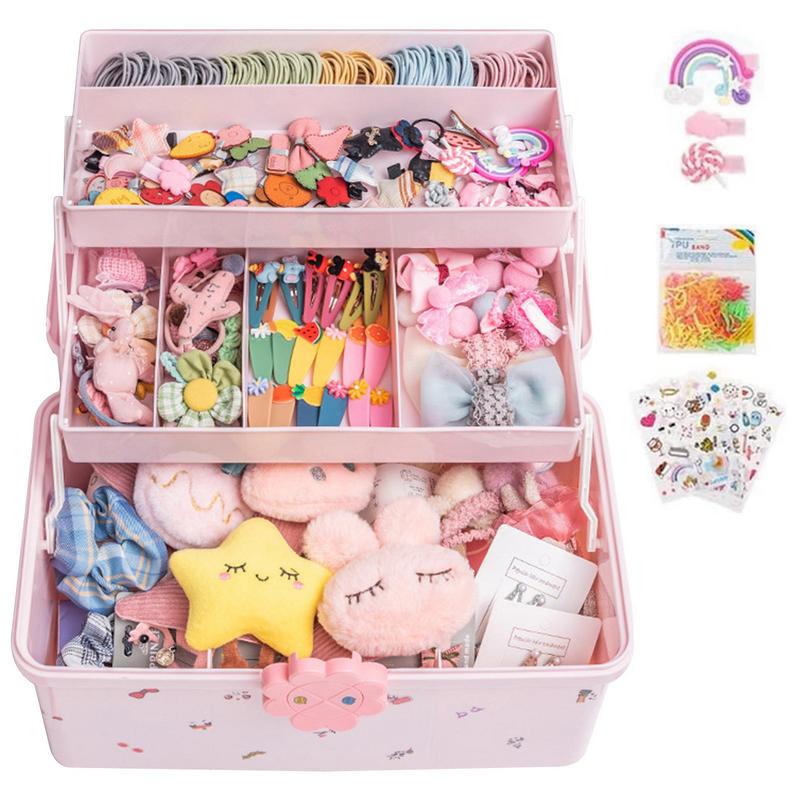 Haarschmuck-Organizer für kleine Mädchen 3-lagige Aufbewahrungsbox für Haarspangen für Mädchen Wasserdichte Schmuckschatulle für Kinder mit 6 Aufklebern für Studentenwohnheim