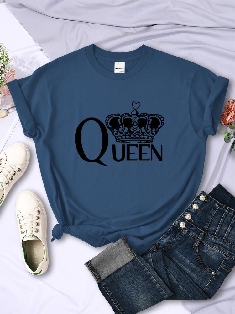 Queen'S Big Crown Bedruckte Damen T-Shirts Atmungsaktiv Sommer Kurzarm Street Hip Hop T-Shirt Kleidung O-Ausschnitt Lässige Damenoberteile