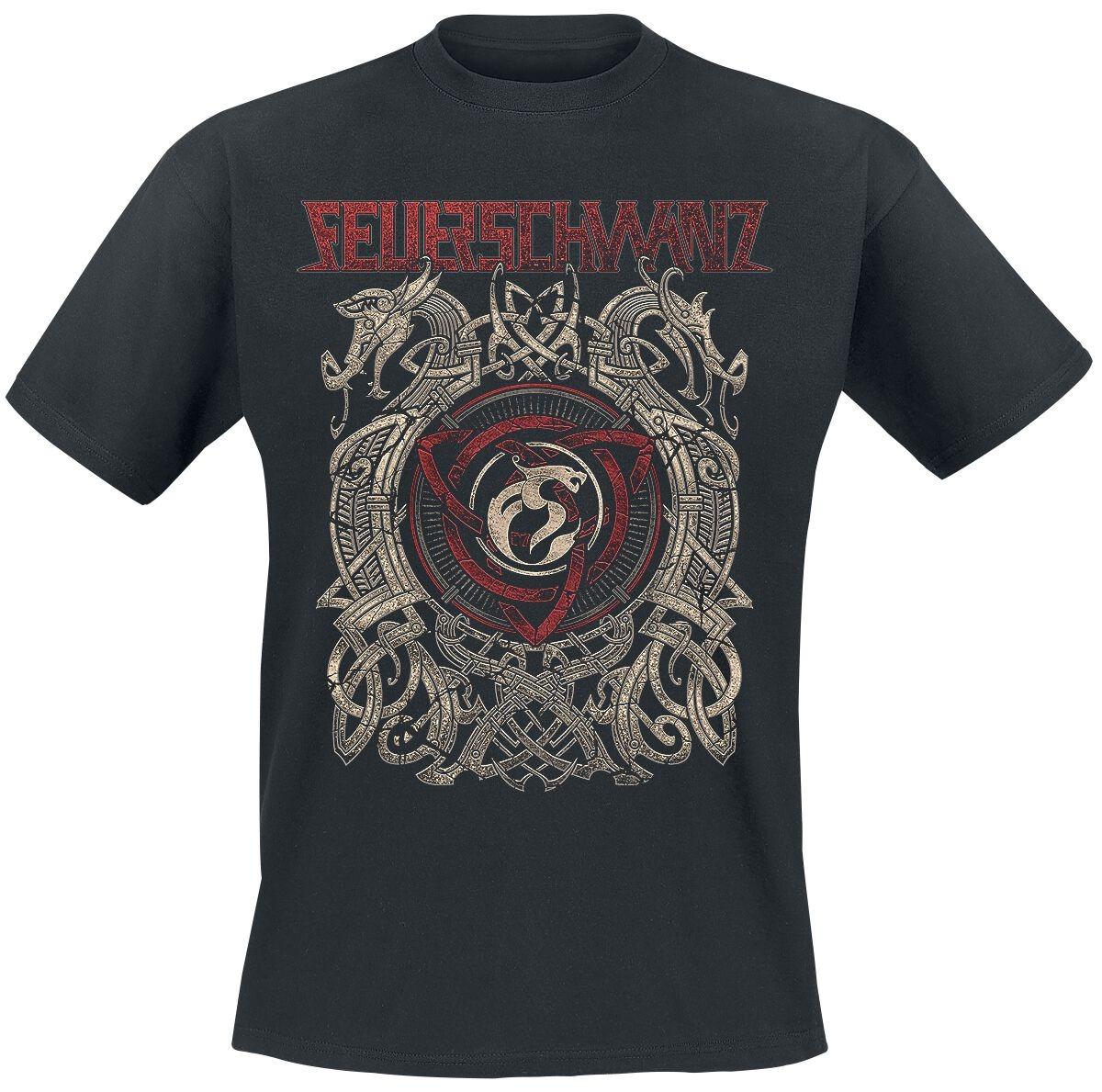 

Crew Neck T - Shirt with Feuerschwanz Celtic Snake Totem Creative - Inspired Graphic Featuring Metal Art for Fans 4XL