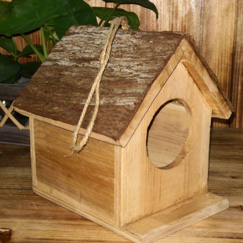 Wooden Bird House Birdhouse Hanging Nest Nesting Box W// Hook Home Ornament