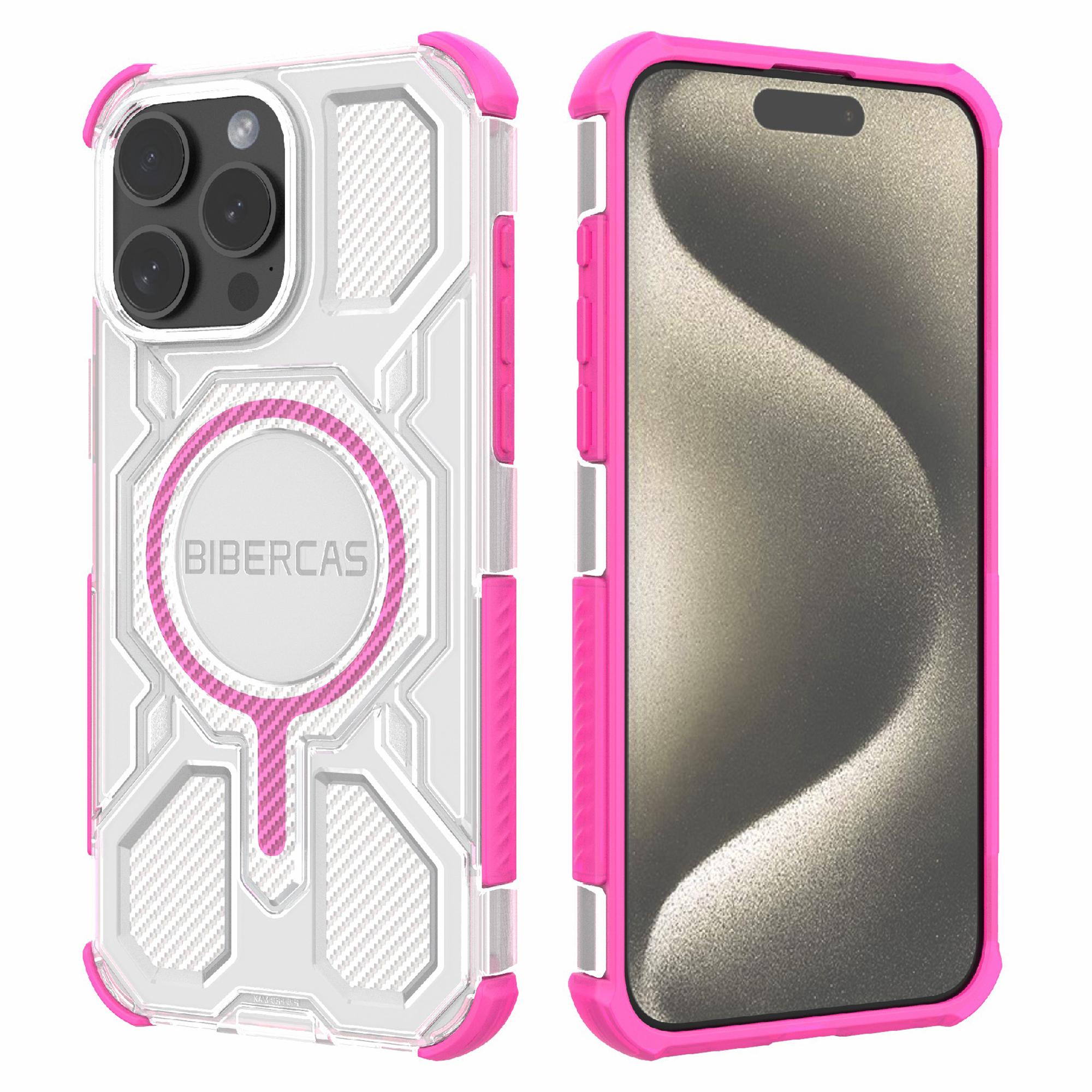 

BIBERCAS J-16 Transparent Series For iPhone 15 Pro Case Compatible with MagSafe TPU+PC Phone Cover Pink