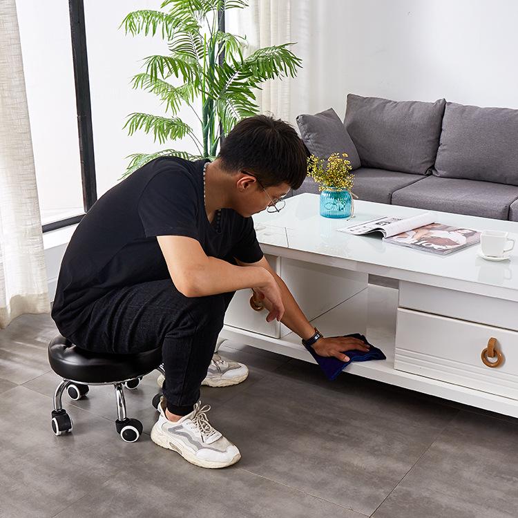 Silent Mobile Beauty Stool with Universal Wheels - Multifunctional, Low-Profile, Round Design for Home or Studio Use.