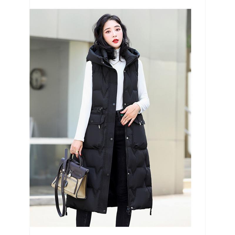 

Большой размер длинный выше колена пуховый жилет из хлопка утепленный жилет с капюшоном осенне-зимняя куртка без рукавов утепленный жилет для женщин M чёрный