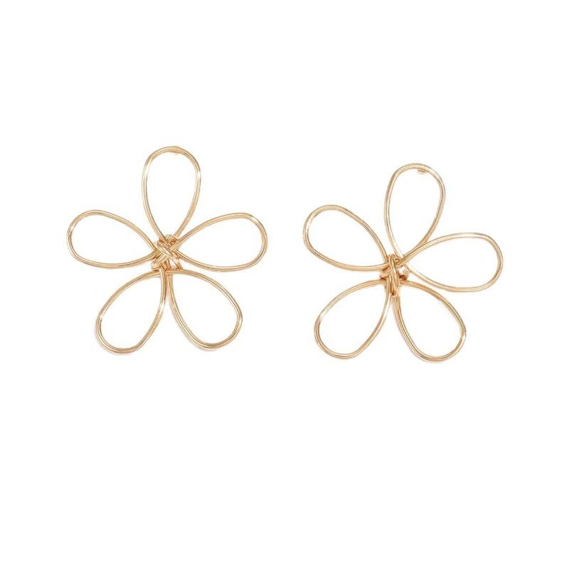 Flower earrings exaggerated design earrings women's electroplated alloy versatile hollow line woven stud earrings