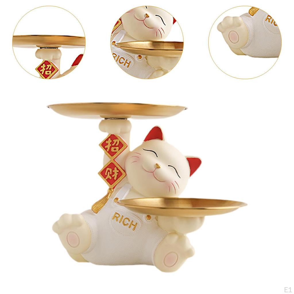 Cat Statue Desktop Organizer Craft Creative Sundries Container Modern Sculpture Storage Tray for