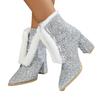 Basic Glitter Women's Spring and Autumn New Temperament Fashionable and Casual Outer Wear Front Lace-up Hairy Middle Boots Women