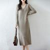 Women Sweater Dress 100% Wool MODERN NEW SAGA V-neck Knit Long Pullover Winter Jumpers Wool Long Dress Female