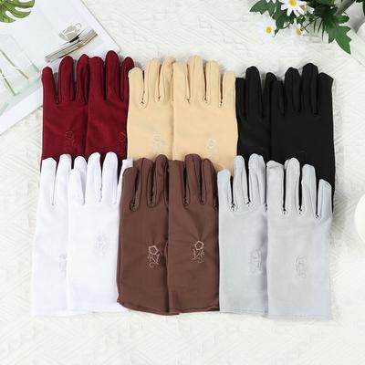 Embroidered Sun Protection Gloves Elastic Full Finger Mitts Cycling Equipment Driving Gloves  Girls
