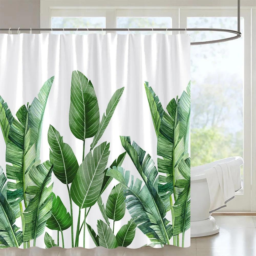 Tropical Forest Shower Curtain Green Plants Nature Landscape Hanging Curtain Polyester Fabric Bathroom Decoration Set With Hooks