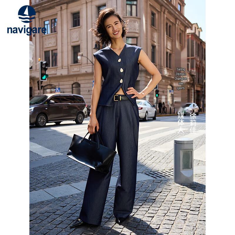 

Navigare Women s Elastic Waist Wide-Leg Casual Pants L