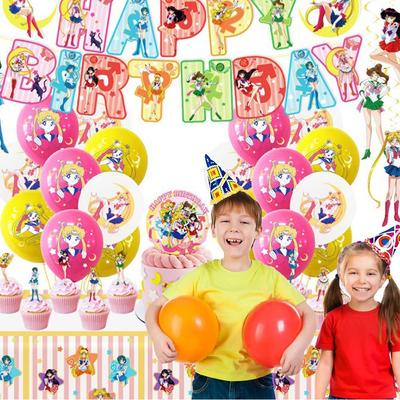 Sailor Moon Theme Birthday Party Decorations with Banner, Balloon, Cake Topper
