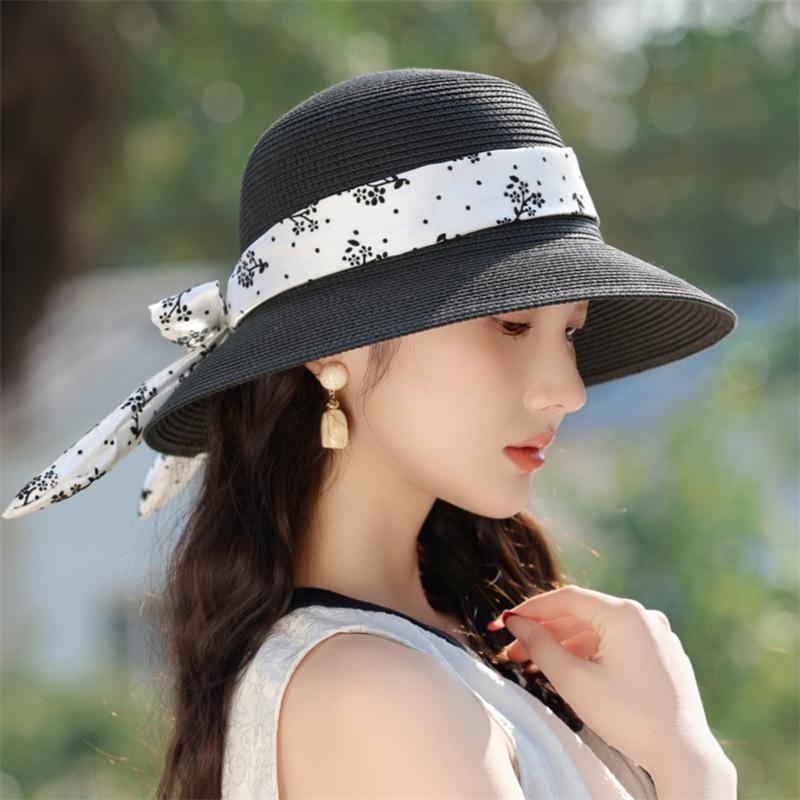 Fashion Lady Streamer Straw Hat Sun Protection Big Brim Hat Travel Lady Sun Hat Outdoor Vacation Beach Hat