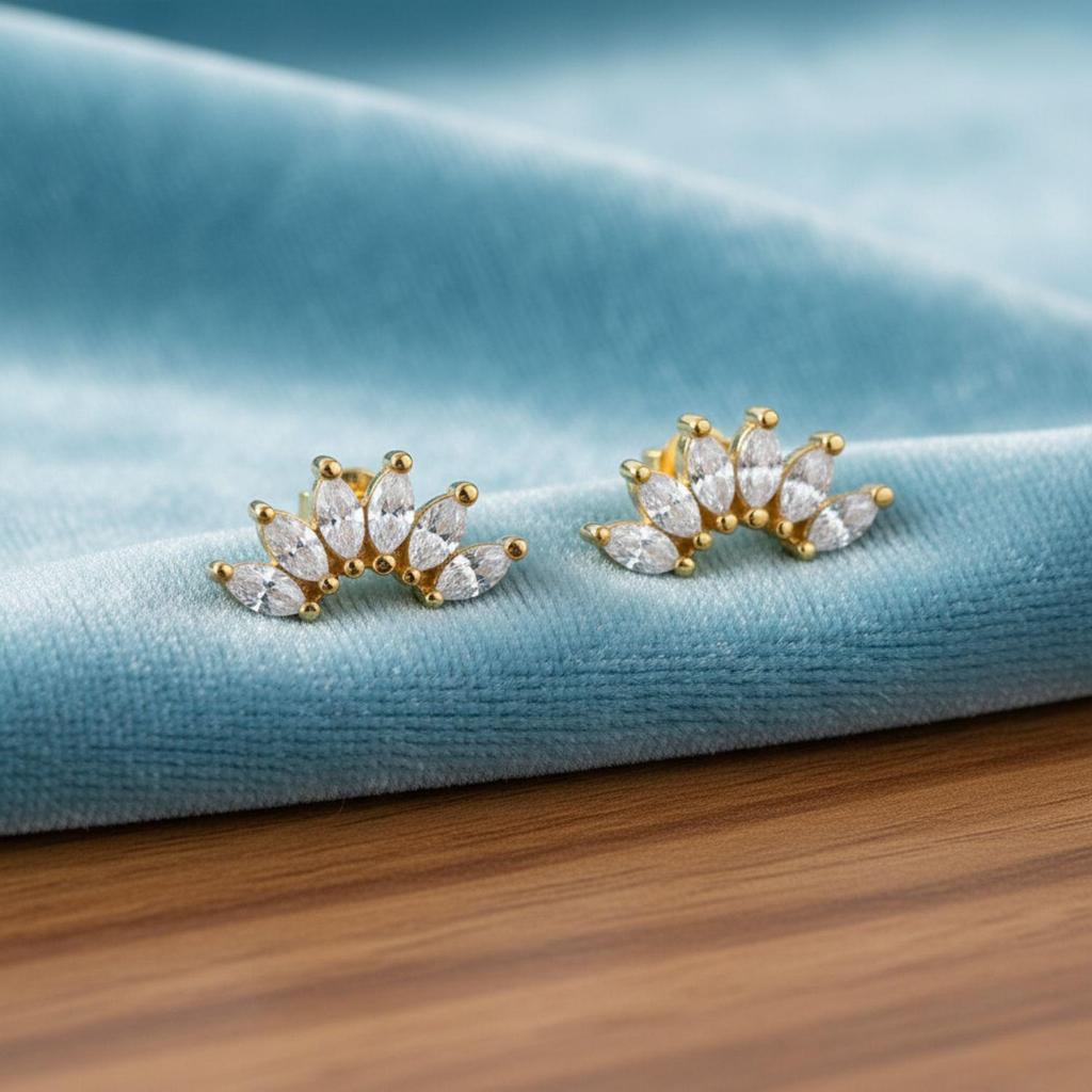 Marquise Fächer Cluster Ohrstecker - 925 Sterling Silber Gelb Vergoldet