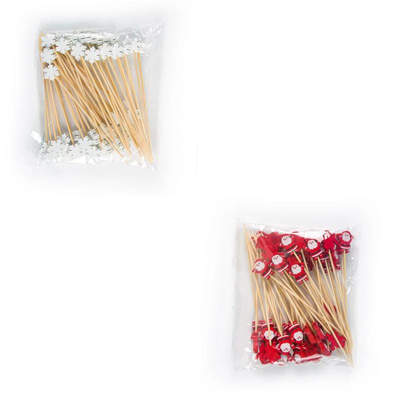 50pcs/ bag ristmas Bamboo Cocktail Picks Santa Claus Snowflake tree Drink Fruit Dessert Food Toothpicks Christmas Party