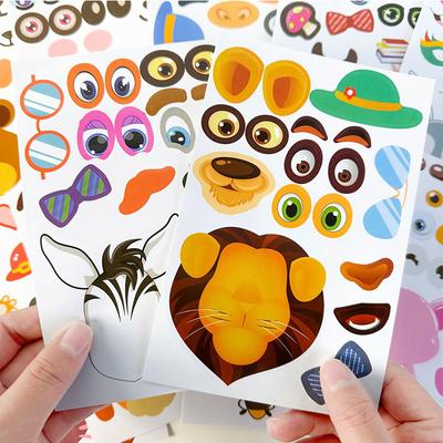 12 Blatt DIY Mach ein Gesicht Aufkleber Tier Meerjungfrau Klebend Wasserdicht Puzzle Aufkleber Aufklärungsspiele Niedliches Geschenk Junge Mädchen ZYF