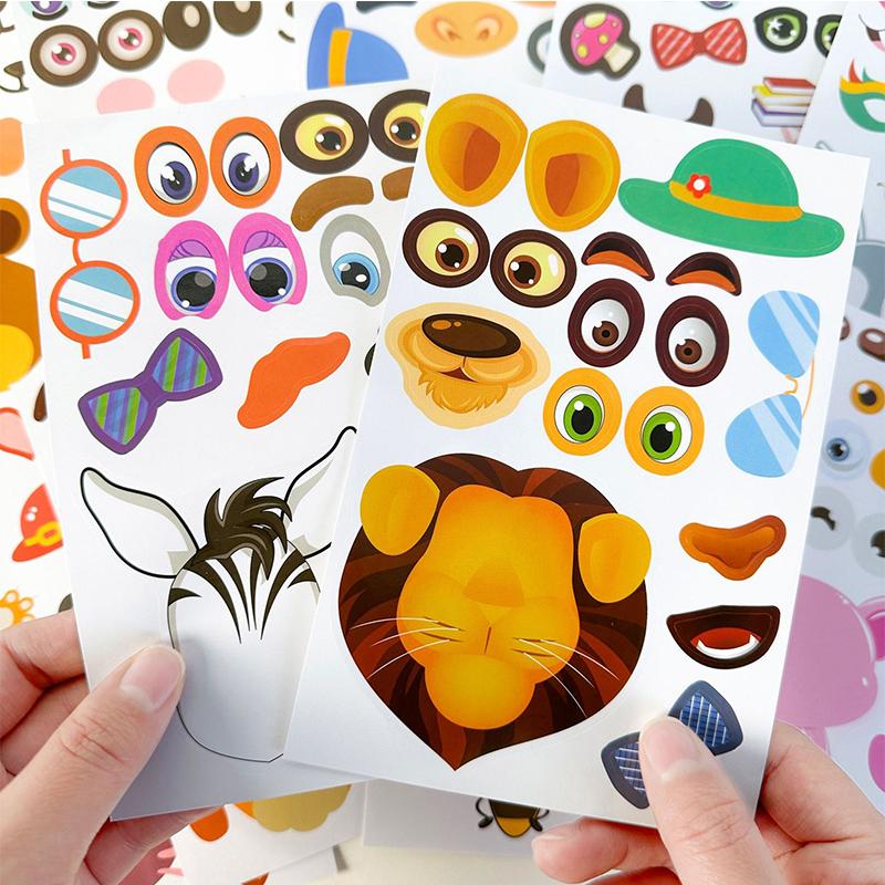 12 Sheets DIY Make a Face Stickers Animal Mermaid Adhesive Waterproof Puzzle Stickers Enlightenment Games Cute Gift Boy Girl ZYF