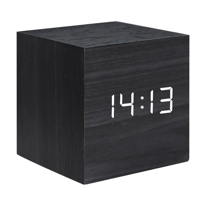 ABIY Square Wooden LED Digital Alarms Clock Wooden Retro Luminous Clock LED Bedside Table Desktop Clock Mini Digital Clock