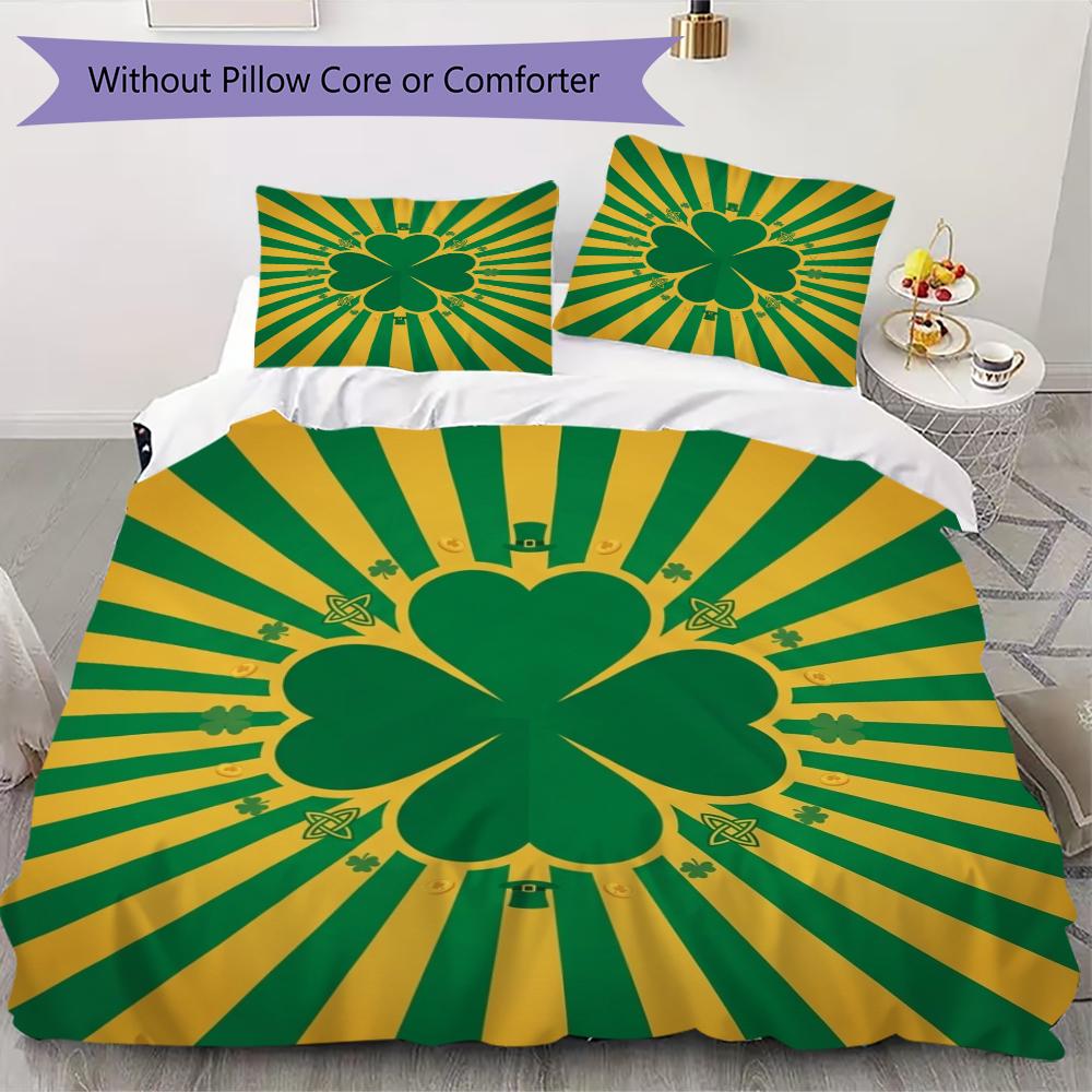Leaf Clover Pattern Bedding uilt Set uilt Cover Pillowcase Home Decoration Birthday Gift (1 * duvet cover + 2 * pillowcase  without core)58