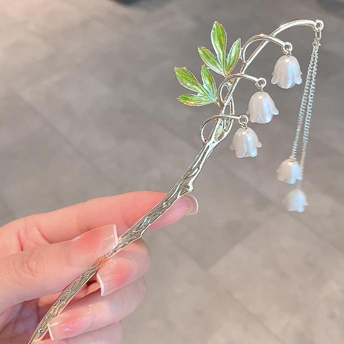 Drip Oil  Metal Hair Sticks Fashion Lily Of The Valley Flower Hair Clips Hairpins Bell Orchid Hair Chopsticks Headwear