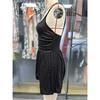 Women's Solid Color Sleeveless Halterneck Suspender Jumpsuit Pleated Waist Shorts