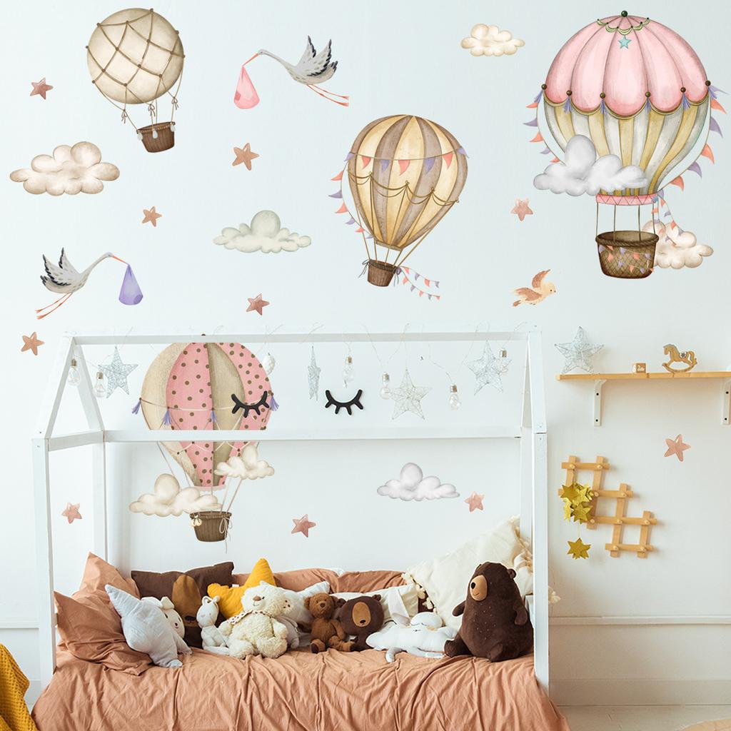 Ms6304-Zy Handgemalter Heißluftballon Wolken Sterne Wohnzimmer Kinderzimmer Hintergrund Dekorative Wandaufkleber Selbstklebend