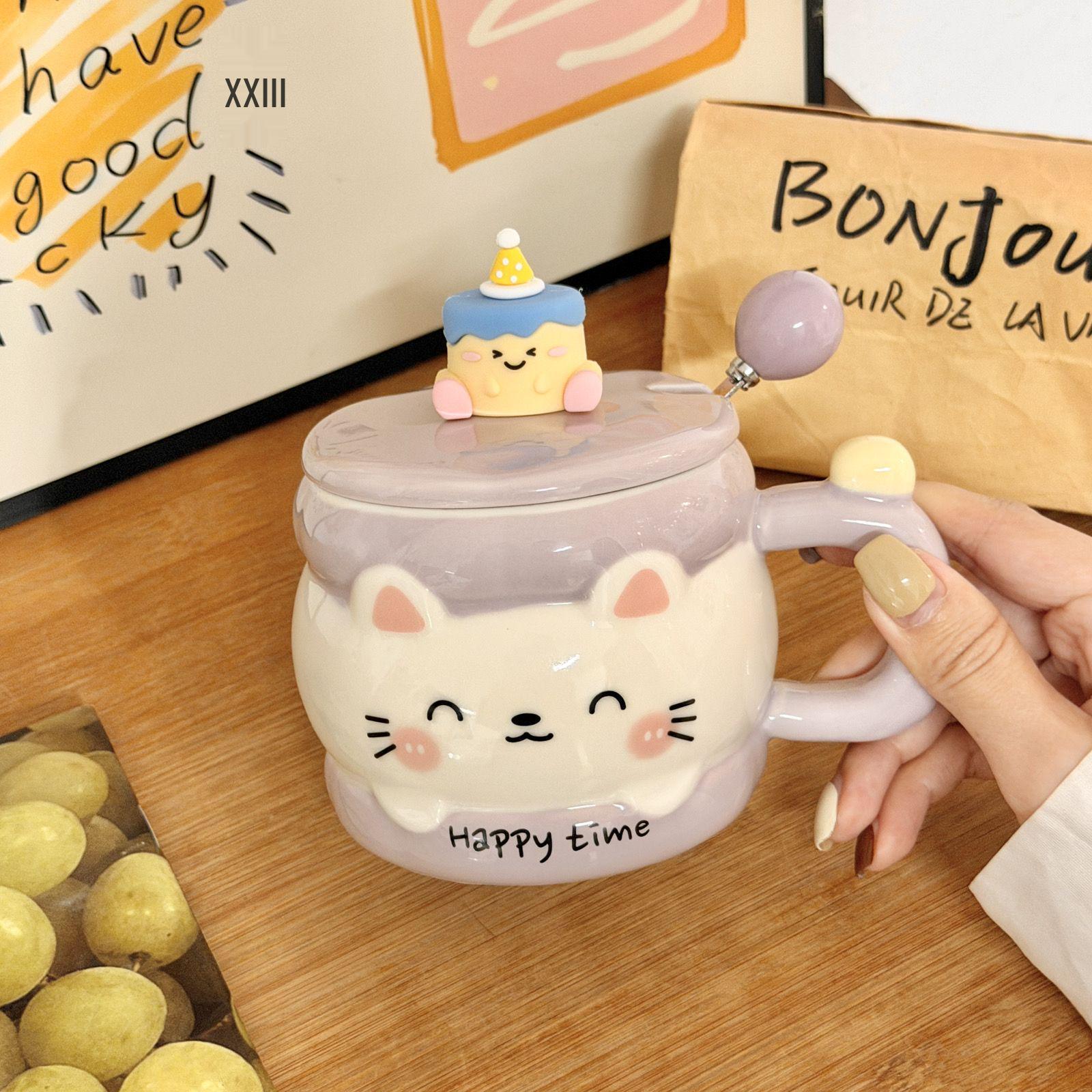 

Adorable Cartoon Ceramic Mug with Lid - Perfect Birthday Gift for Girls & Best Friends