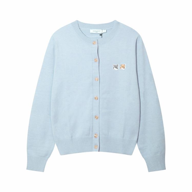 Unisex Crew Neck Long Sleeve Loose Fit Korean Cotton Knit Sweater Fox Head Embroidery Pullover Cardigan Couple Knitwear