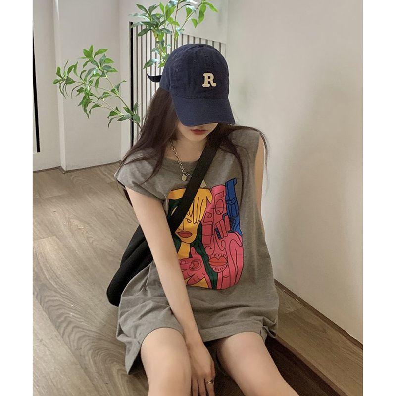 

Трендовый серый жилет без рукавов с мультяшным принтом Grey S