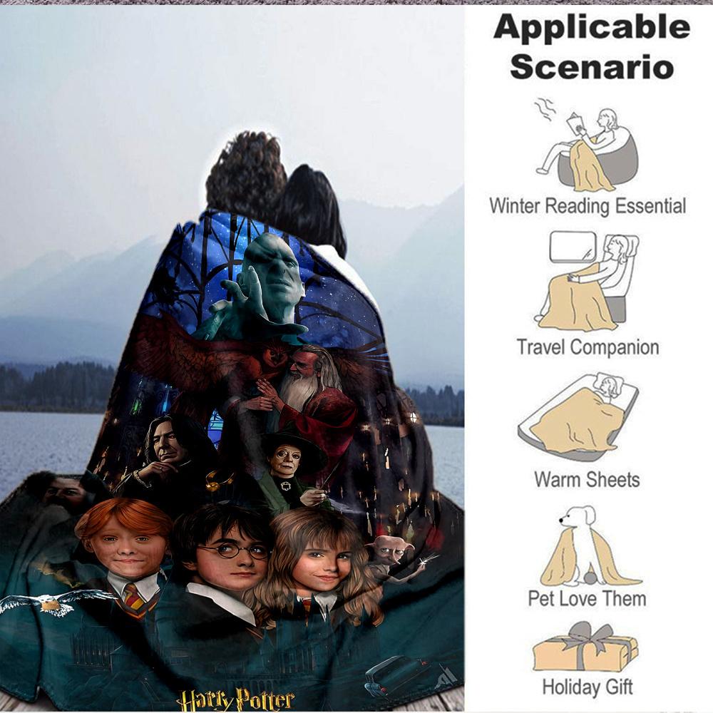 1pc Harry Potter Flannel Throw Blanket - HD Printed Lightweight Soft Warm All-Season Blanket for Sofa, Bed, Travel, Camping 104