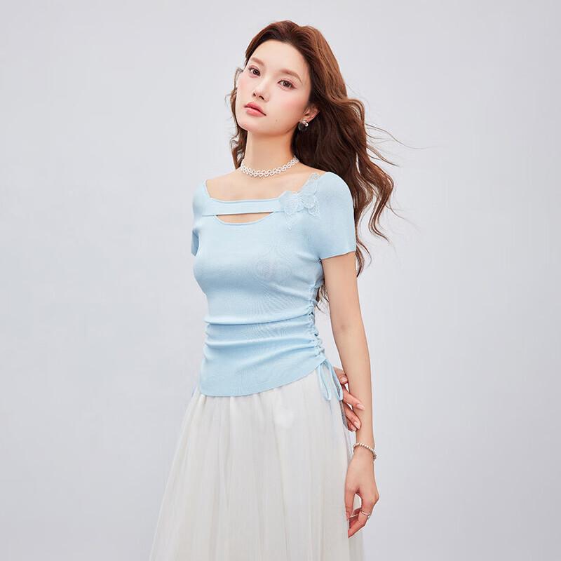 IEF Women's French Style Pleated Waist Knitted Top