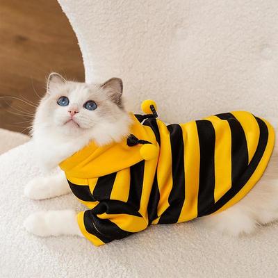 Katt Bi Kostym Mjuk Katt Semester Cosplay Varma Kläder Husdjur Bi Halloween Huvtröjor Höst Vinter Värmekläder för Husdjurstillbehör