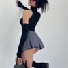 Women's Turtleneck Sleeveless Short Pleated Top With Sleeves