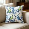 Vintage Blue Bird Floral Print Pillow Cover, Retro Botanical Parrot Cushion Case For Sofa Bedroom Living Room Home Decor