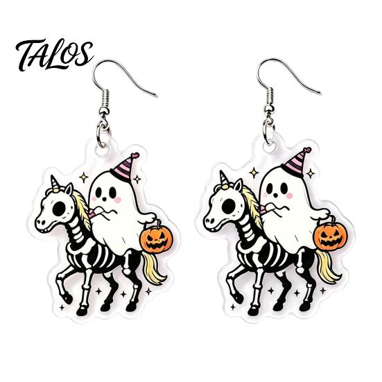 Halloween Acrylic Jewelry 1 Pair Earrings for Women, 2D Flat Cute Cartoon Unique Gothic Dangle Ghost Skull Drop Earrings, Holiday Gifts Costume