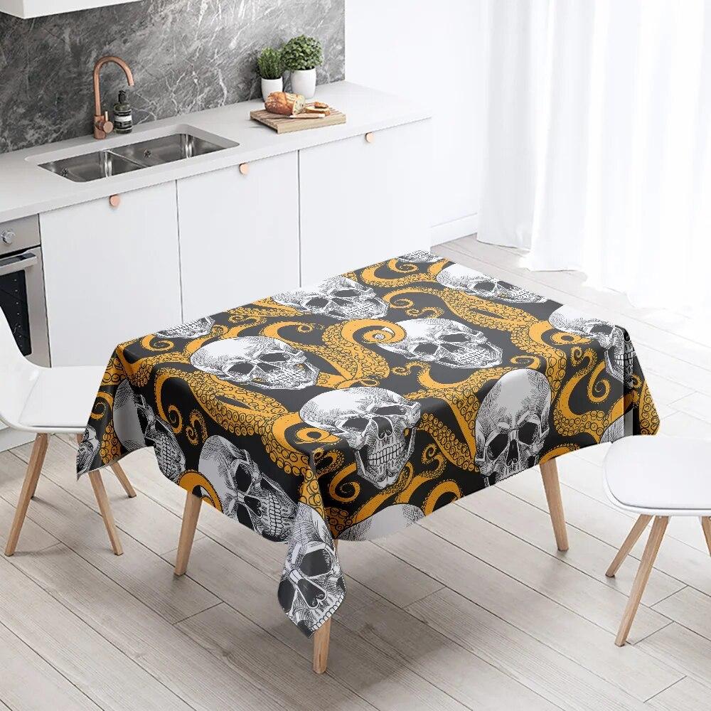 Octopus Skull Colorful Tablecloth Home Decor Stain Resistant Waterproof Table Decoration Rectangular Kitchen Fireplace Tops