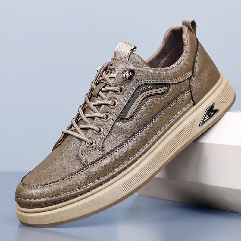 Outdoor Mens Board Shoes Fashion Casual Shoes High Quanlity Leather Work Shoes Breathable Walking Sneakers Platform Sport Shoes